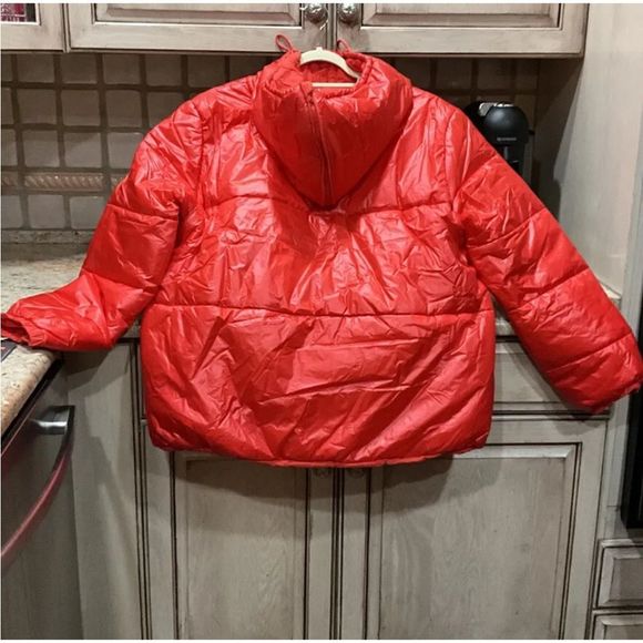 Free People Right Trek Backpack Puffer Hooded Zipped Drawcords Red - Picture 5 of 12